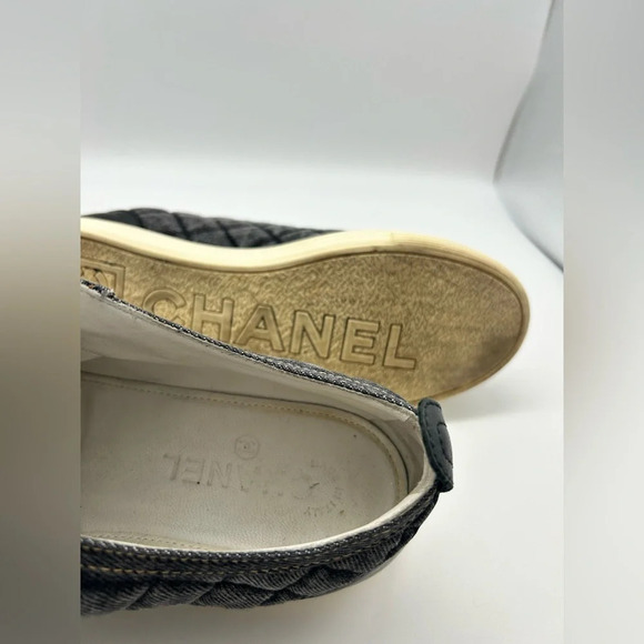 Chanel quilted denim leather lined low top sneakers shoes authentic 38 - Picture 15 of 15